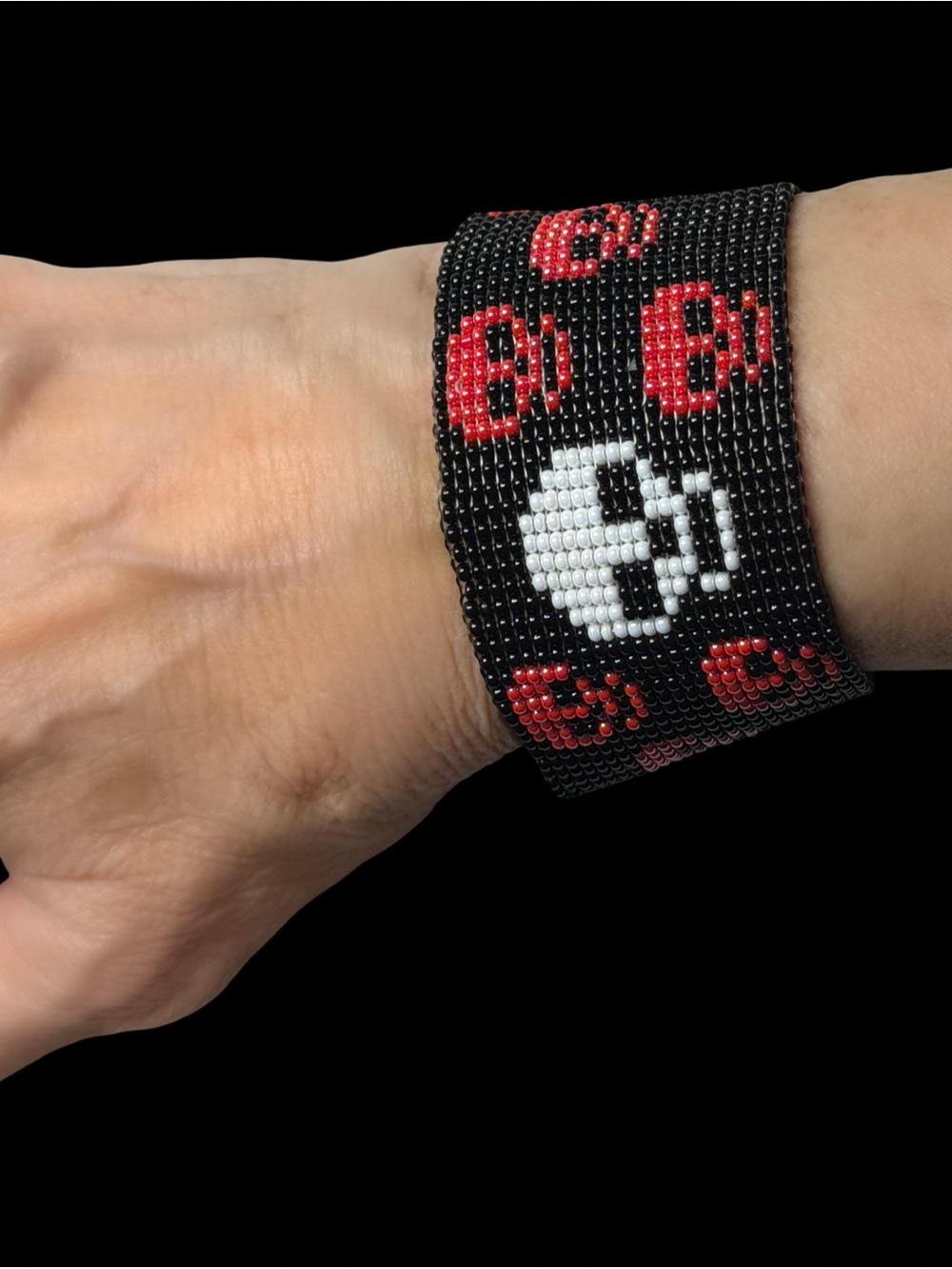 Beaded Skull Bracelet - Black, Hot Pink & White / Halloween